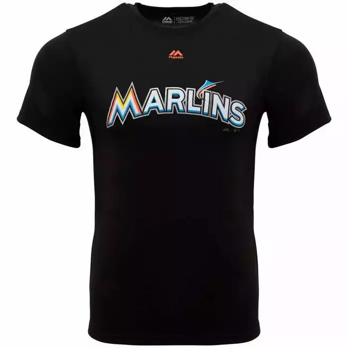 Miami Marlins Majestic Cool Base Evolution Adult T-Shirt 1 Miami Marlins Majestic Cool Base Evolution Adult T-Shirt